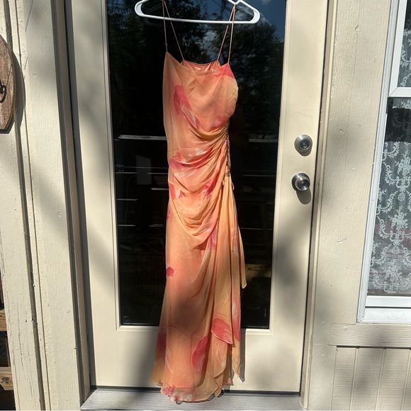 Vintage Shelli Segal Peach Silk Dress by Laundry Size 4 | Watercolor Gown - Picture 2 of 12
